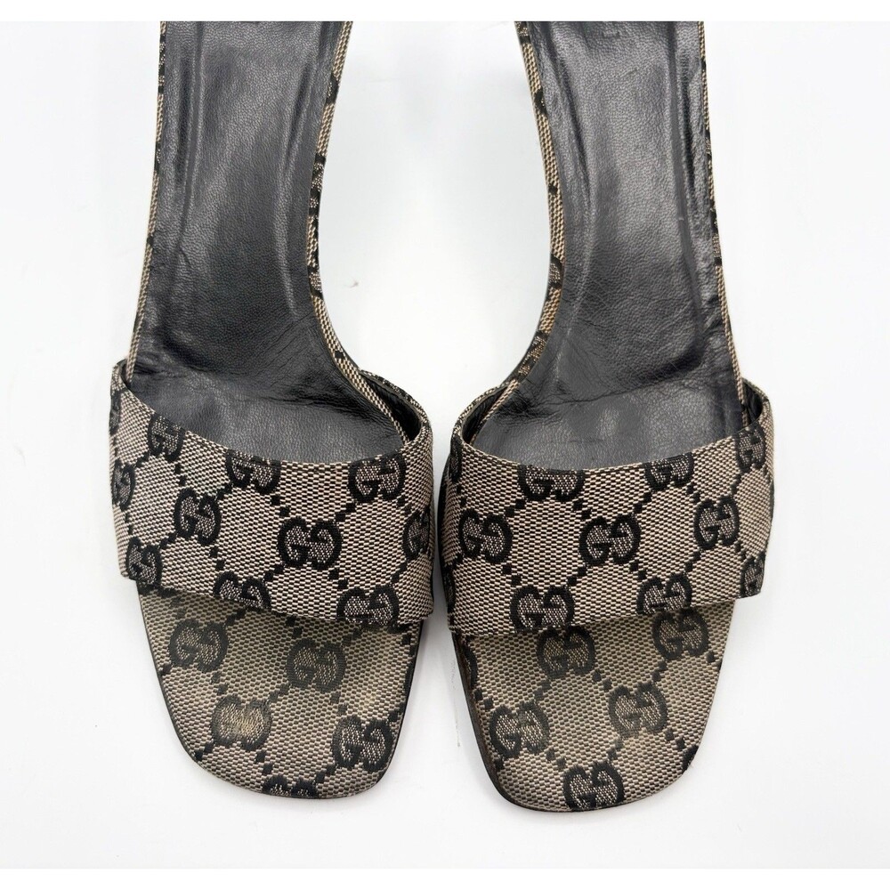 Gucci Monogram Canvas Kitten Heels Grey/Black Vintage Mules Y2K Sz US 8.5 - Picture 5 of 12